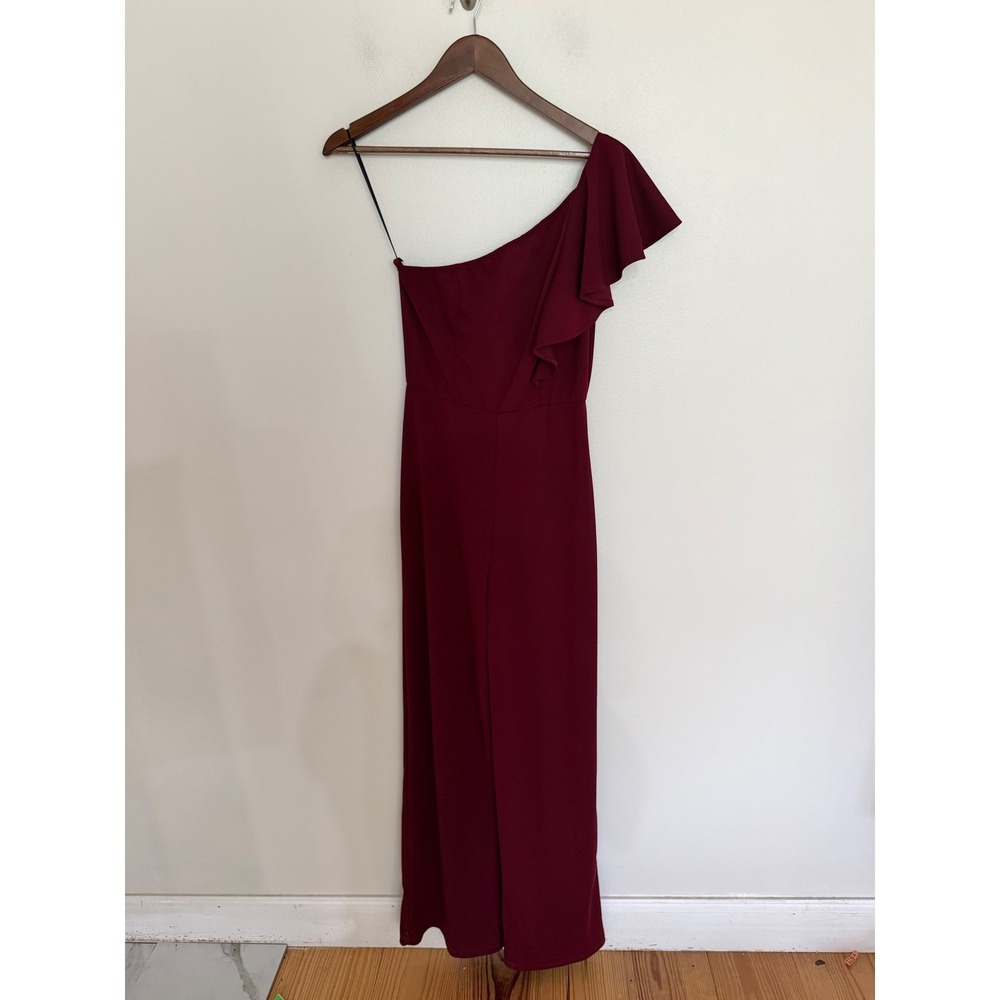Pixi + Ivy Burgundy Jumpsuit Ruffle One Shoulder Size M Elegant Formal Chic